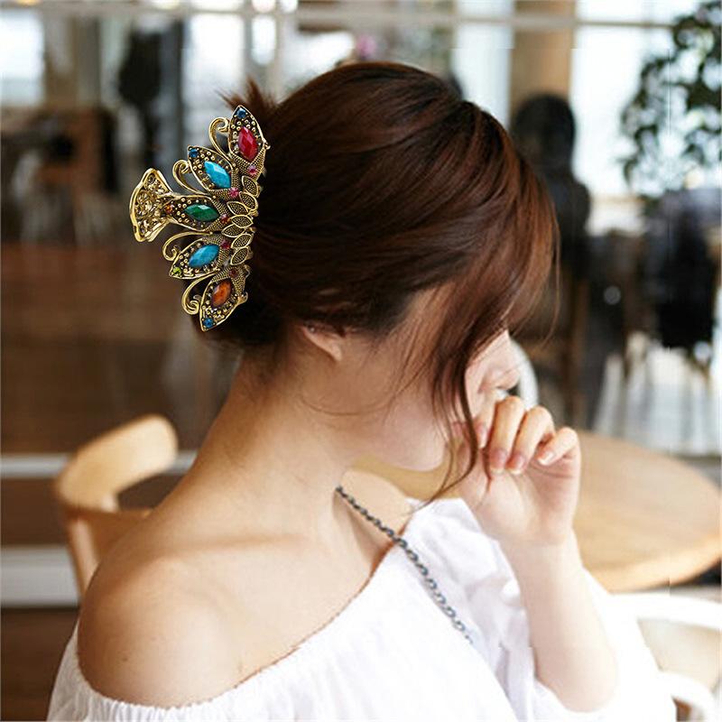НОВЫЙ винтажный кристалл, смола, цветок, коготь для волос, краб, ювелирные изделия, цветок, заколка для волос в виде павлина, женская заколка для банкета, аксессуары