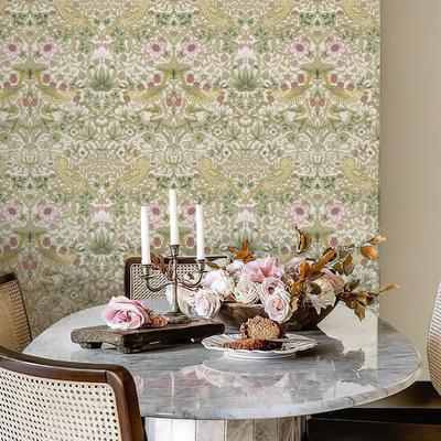 Обои самоклеящиеся в стиле Морриса с цветочным узором и птицами, современные водонепроницаемые ПВХ обои для гостиной, шикарные наклейки с птицами для настенного шкафа