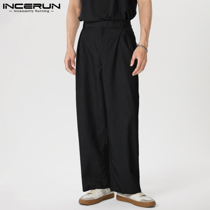 INCERUN Мужские широкие брюки на молнии, повседневные длинные прямые брюки
