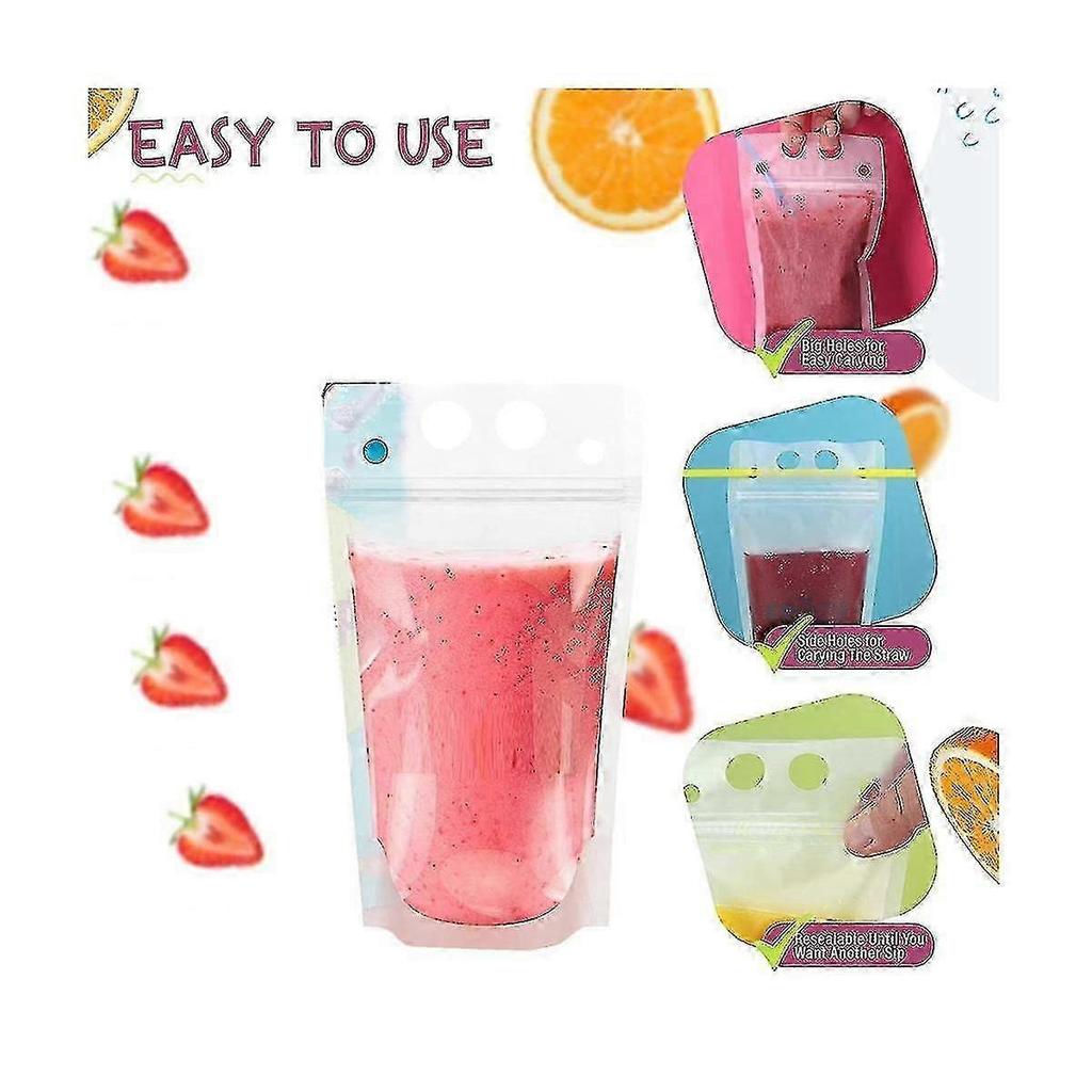 100pcs 16oz Travel Drink Pouches - Resealable Straw Included Hydration Bags