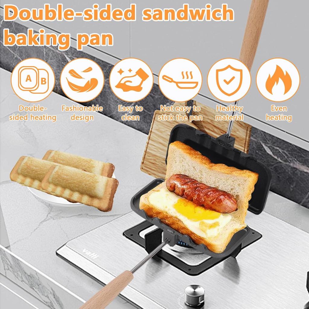 Maker Pan, Double-Sided Sandwich Baking Pan Nonstick Sandwich Maker Flip Grill Pan Grilled Cheese Maker for Br