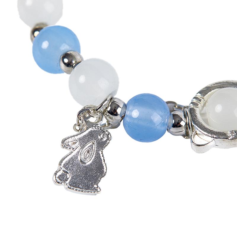 Rabbit Pendant Opal Beaded Bracelet Ins Aqua Blue Moonstone Hand String Chain For Girlfriend Couple'S Gifts Jewelry