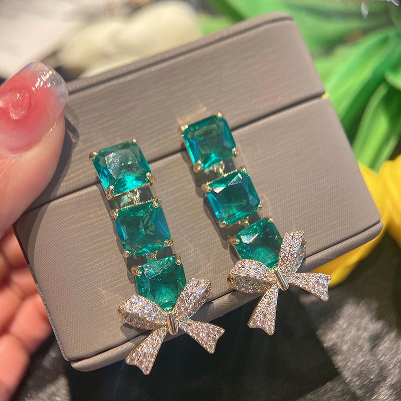 Дизайнерские длинные серьги-бантики из циркония Super Flash Jewelry Temperament