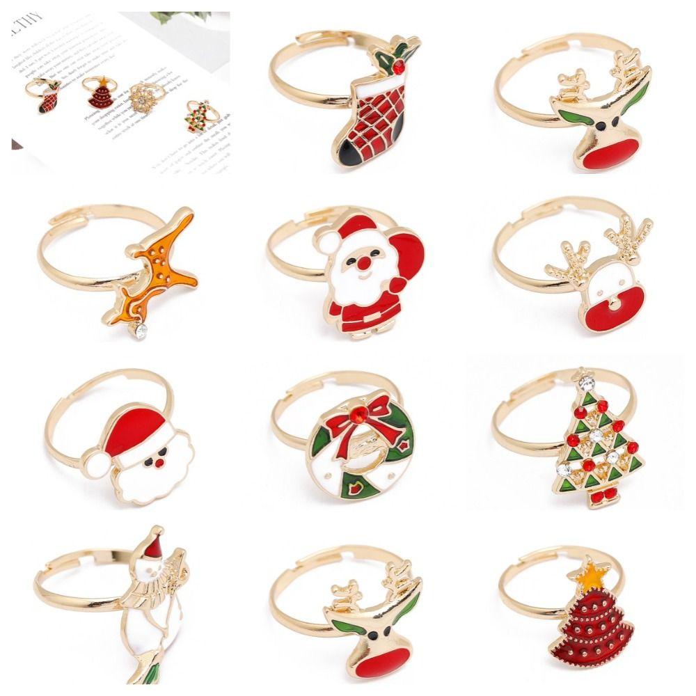 Christmas Tree Christmas Open Ring Dripping Oil Xmas Jewelry Retro Cartoon Lovely Ring Decoration