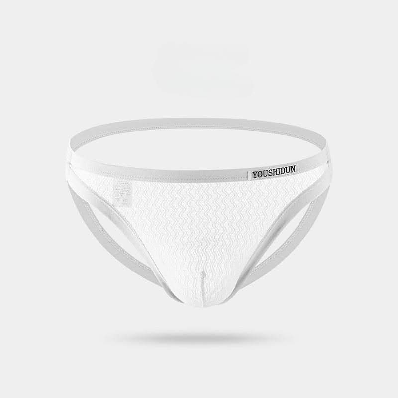 Мужские открытые трусики-стринги с открытой попоной, сетчатые трусы со средней талией, сексуальное однотонное нижнее белье с большими карманами для пениса