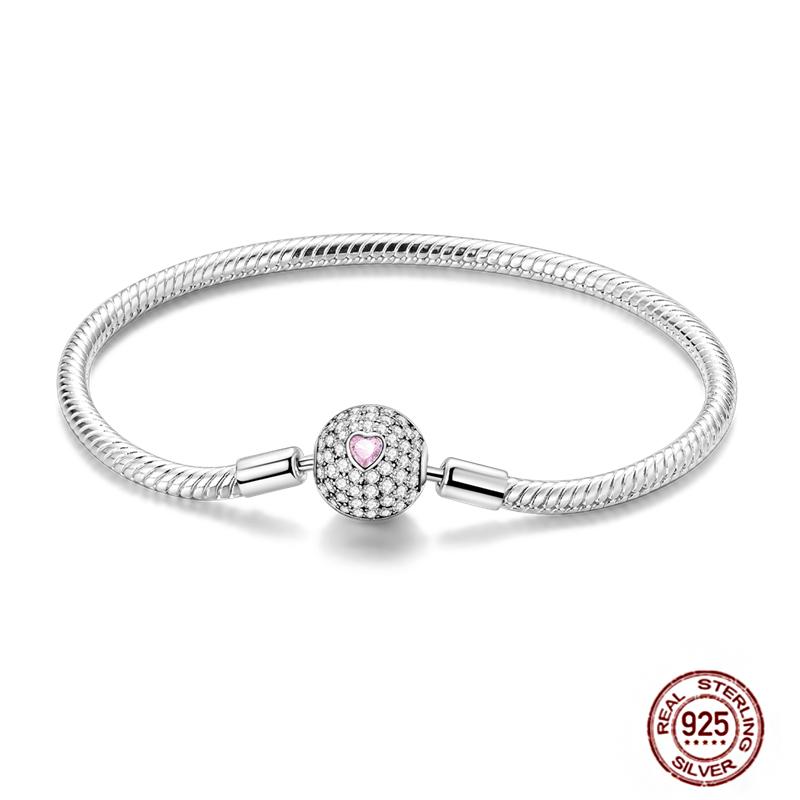 17-20CM Star Moon Bracelet 925 Copper Pink Heart Clover Charms Snake Chain Luminous Bracelet For Women DIY Birthday Zircon Gift