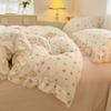 Ins Strawberry Bedding Set Spring Summer Soft Ruffles Princess Floral Duvet Cover No Filler Pillowcase Bed Sheet Quilt Cover