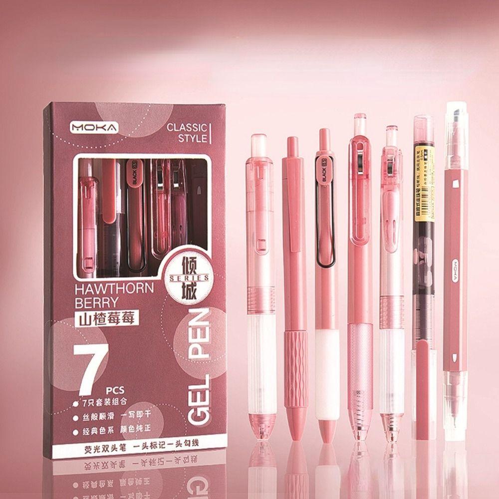 Гелевая ручка ST с нажимным стержнем, черные чернила, ручка для подписи, 7 шт./набор, шариковая ручка, студенческая