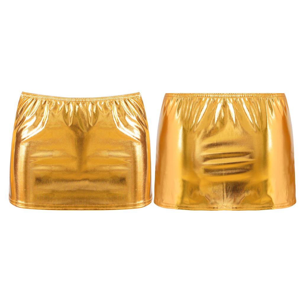 Women Shiny Wet Look Split Mini Skirt Bodycon Short Pencil Skirts Sexy Clubwear Night Club Rave Pole Dance Costume