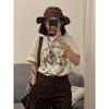 American Retro Print T-irt Women's Oversize F Sve Hong Kong Sle Chic Top Ins New Version Ort Sve Cotton Summer