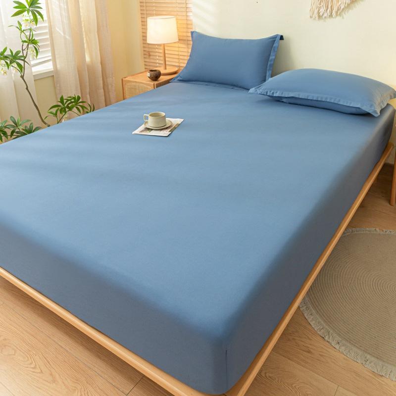 Cross-Border Hot Selling Solid Color Sanding Skin-Friendly Aloe Cotton Bedspread Washed Cotton Fitted Sheet Simmons Dustproof Protective Cover