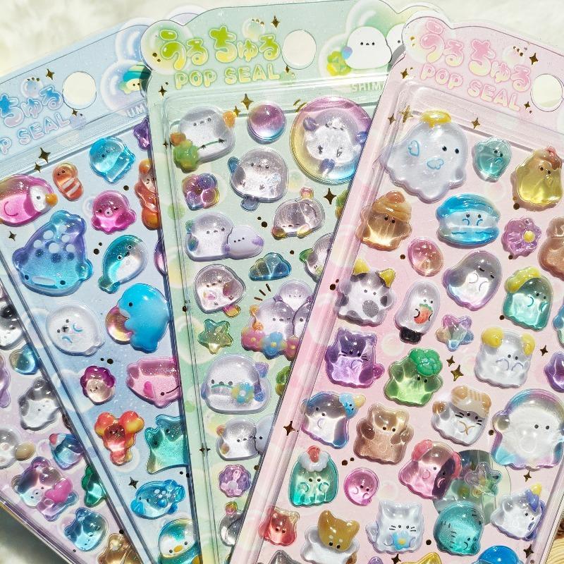 shiny crystal decorative stickers featuring cute animal and flower designs suitable for phone cases and laptop stickers