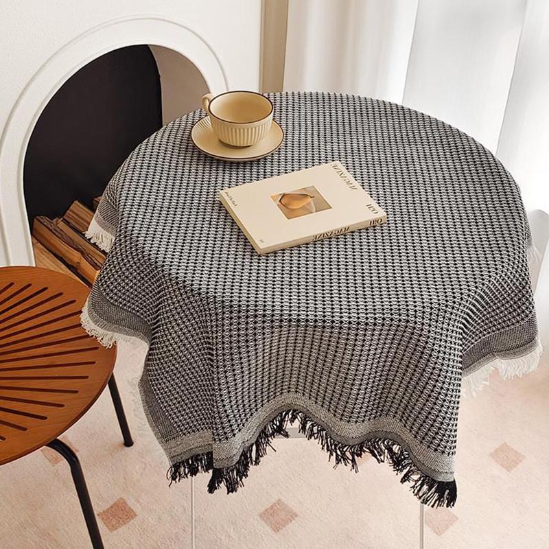 French Ins Style Japanese Pastoral White Tablecloth Coffee Table Cloth Bedside Table Retro Tassel Round Table Tablecloth