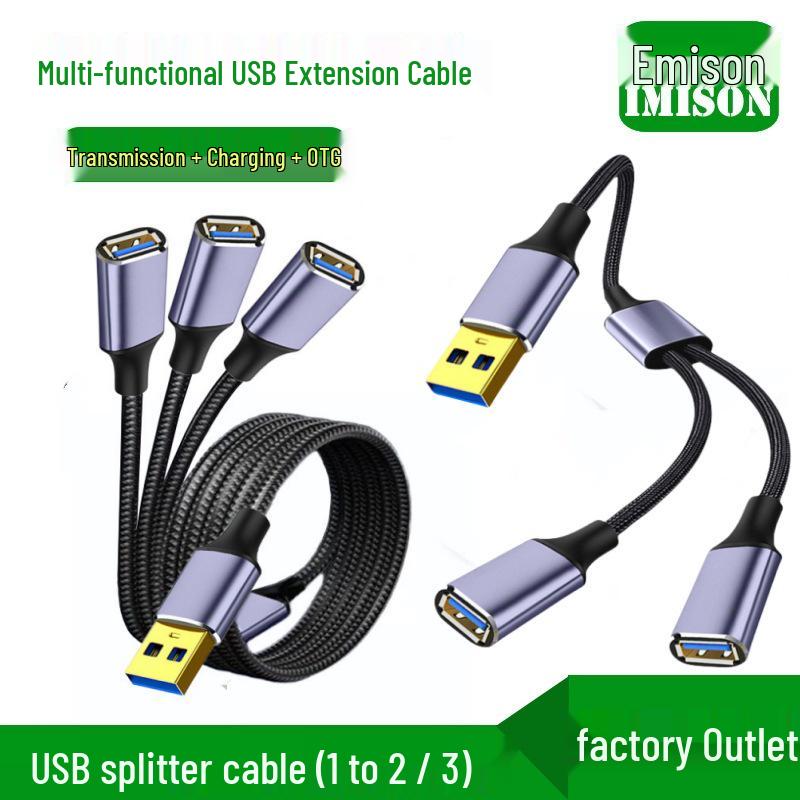 3-в-1 USB-удлинитель-разветвитель для компьютера, ноутбука и зарядки телефона