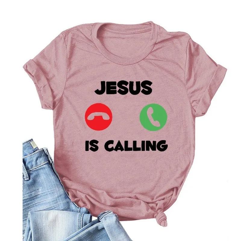 JUSUS iS CALLING Футболка с буквенным принтом Женская футболка с коротким рукавом и круглым вырезом Свободная женская футболка Женская летняя футболка Топы Одежда