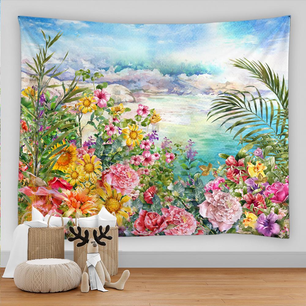 3D Colorful Flower Tapestry Beach Wall Tapestry Psychedelic Home Living Room Background Wall Fabric Decorative Tapestry