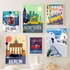 Tourism World City London Paris New York Cartoon Living Room Decor Posters And Prints Wall Art Canvas Painting Home Wall Picture