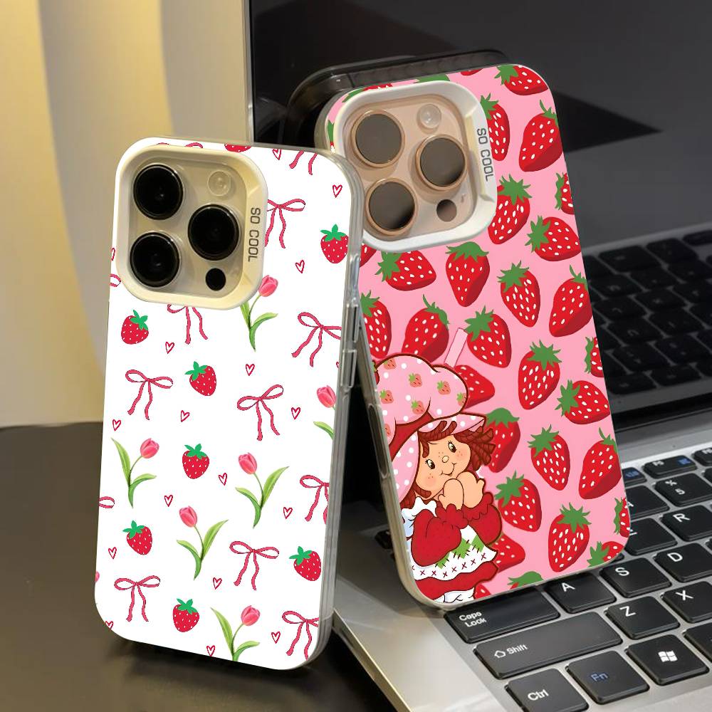 Чехол для телефона Клубничный Ш-Шорткейк для iPhone 17 17Air 16 15 14 13 12 11 Pro Max Plus Цветной Серебристый