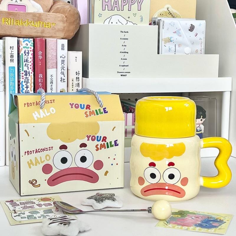 Milk Fufu Cute Clown Kettle Girls High Value Ceramic Mug with Lid Couple Coffee Cup Birthday Gift