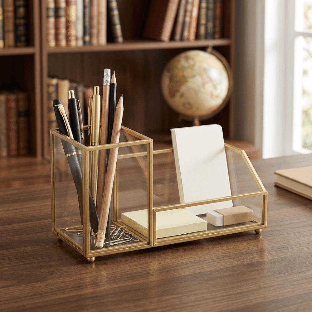 Golden Edge Name Card Holder Elegant Display Stand Office Tools Desk Organizer Home