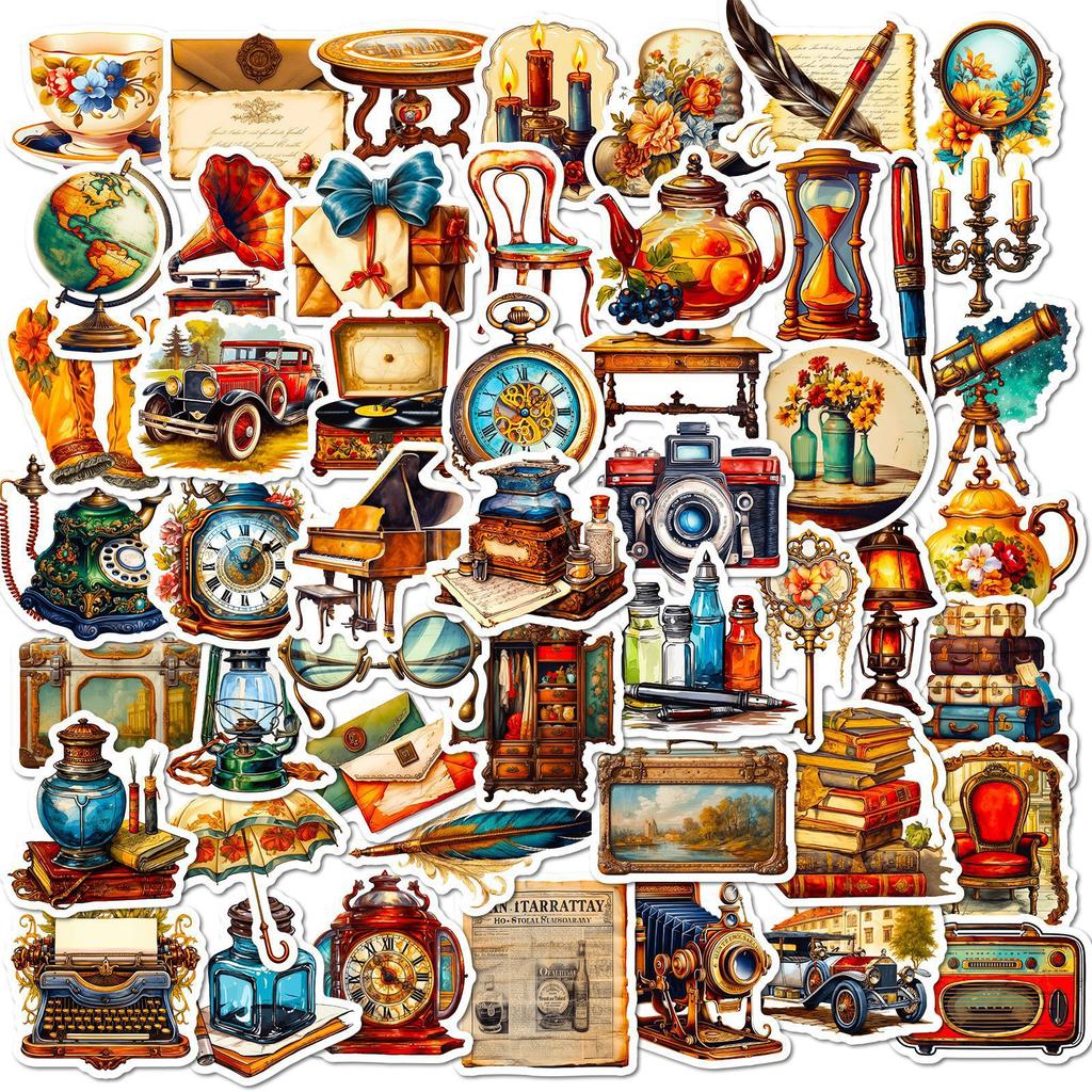 50 Pieces Of Retro Stickers, European And American Medieval Retro Posters, Notebook Stickers