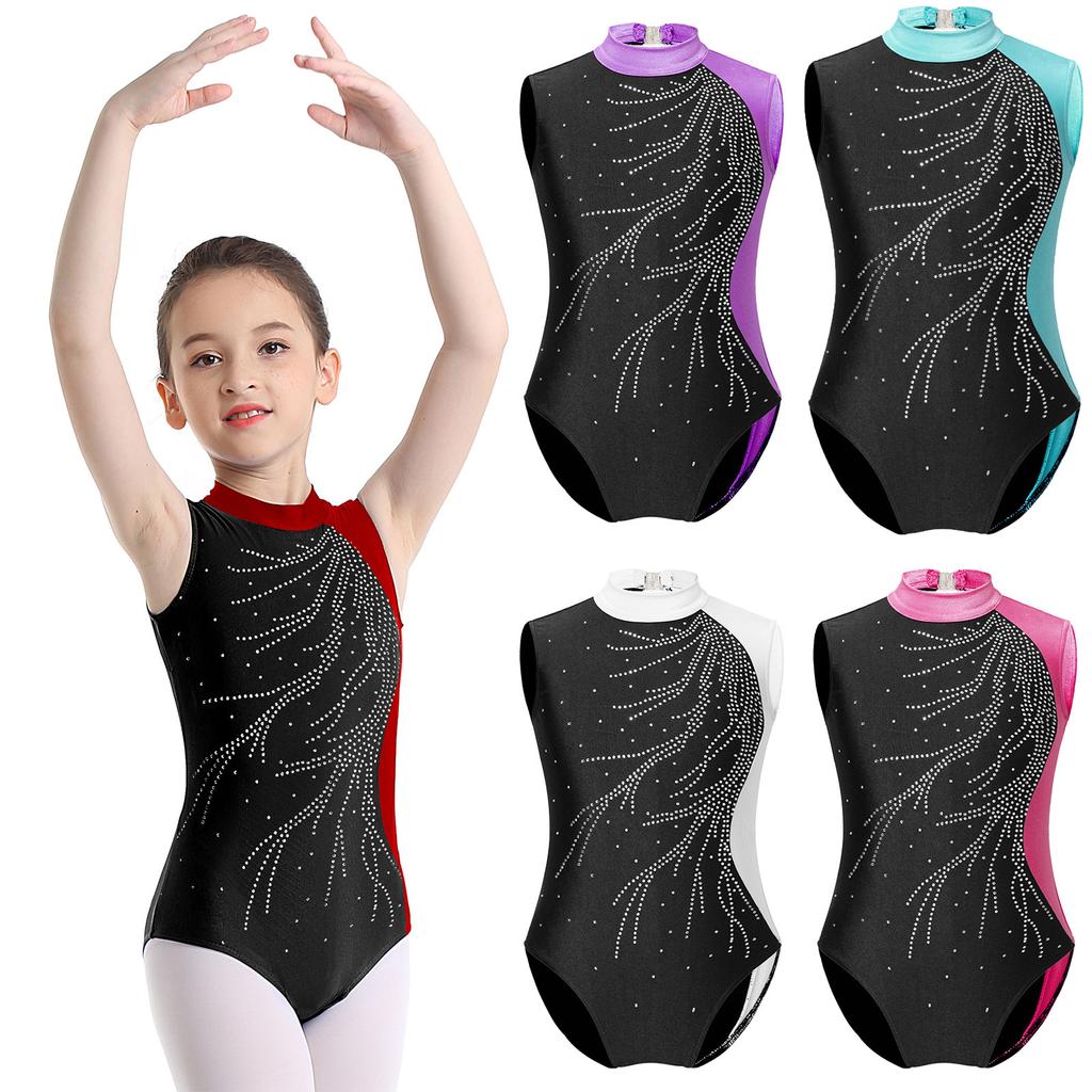 Костюм для танцевальной гимнастики, детский купальник без рукавов с круглым вырезом и открытой спиной для девочек