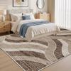Modern Abstract Wavy Area Rug for Living Room Sofa Floor Decor Neutral Beige Pattern Contemporary House Carpet Runner Mat