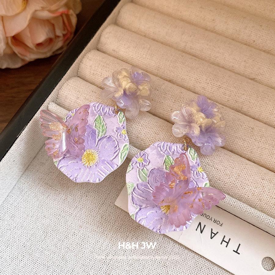 Серебряная игла смоляной цветок бабочка подвеска серьги простые модные пусеты легкая роскошь серьги с высоким чувством дизайна нишевые