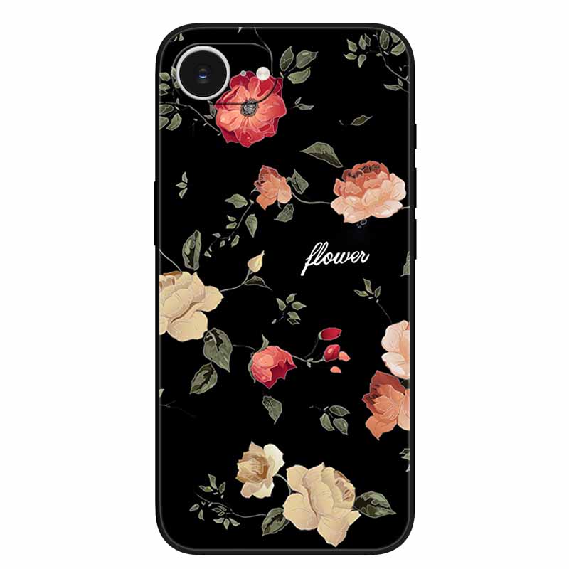 For iPhone 16e Case Soft Silicone Flowers 3D Relief Cover for iPhone 16e 2025 Black Phone Cases Funda On for Iphone16e 16 e Cool