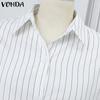 VONDA Женские винтажные однотонные полосатые платья-рубашки с длинным рукавом