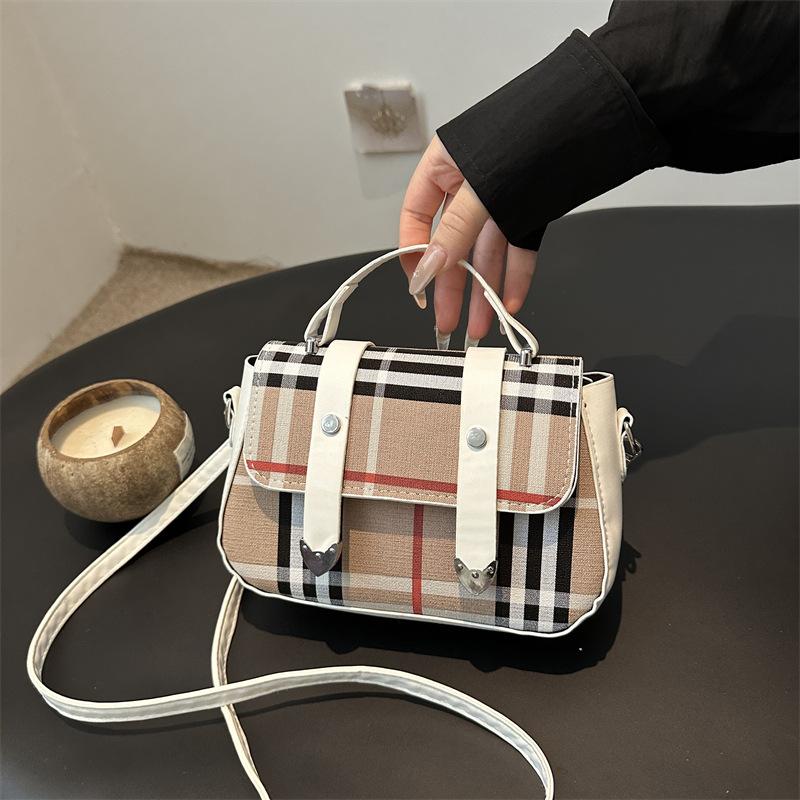 This Year's Popular Fashion Korean Version of the Versatile Ins Plaid Handbag 2025 Summer New Niche Design Small Square Bag
