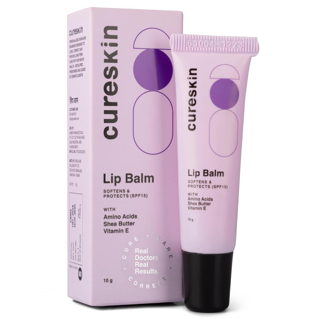 Бальзам для губ Cureskin с SPF 15 | Бальзам для губ для темных губ | С аминокислотами, маслом ши и УФ-фильтрами | Увлажняет, защищает и придает губам сияние