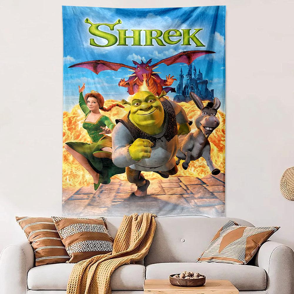 Shrek Movie Tapestry Wall Hanging, DreamWorks Ogre Family Art, Funny Cartoon Wall Decor for Bedroom Living Room