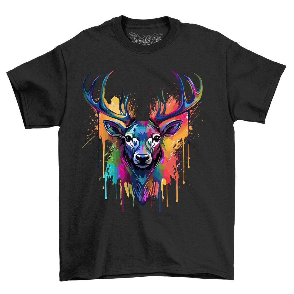 Stag Dripping Paint Effect T-shirt - Unleash the Artistic Side of Wildlife! Funn