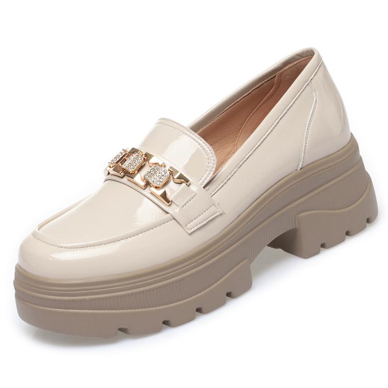 Модные 5,5 см Лоферы из лакированной кожи на толстой подошве в британском стиле, женские туфли на платформе, весна 2024, неглубокие туфли на блочном каблуке для офиса