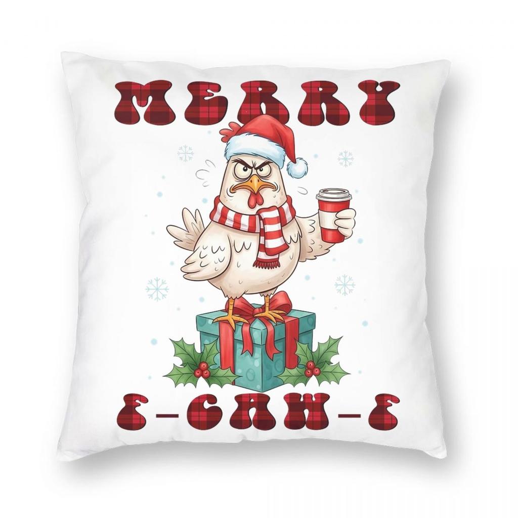 Christmas F-Caw-F Chicken Pillowcase Printed Polyester Cushion Cover Decorative Pillow Case Cover Home Zippered 18''