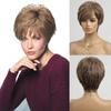 HAIRCUBE Bob Pixie Cut Light Brown Layered Remy Human Hair Wigs with Bangs Short Natural Wave Human Hair Machine Made Wigs for Women Afro