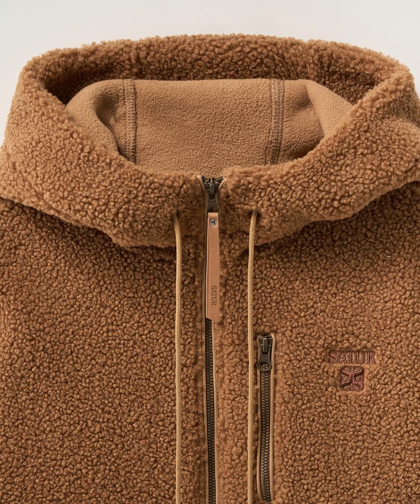 Satur (W) Shearling Fleece Zip-Up Hoodie Brown