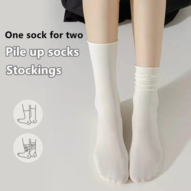 5/10 Pairs Thin Ice Silk Women's Long Tube Socks Summer Cool Mid Calf Socks Black and White Ice Ice Socks Pile Pile Ladies' Socks