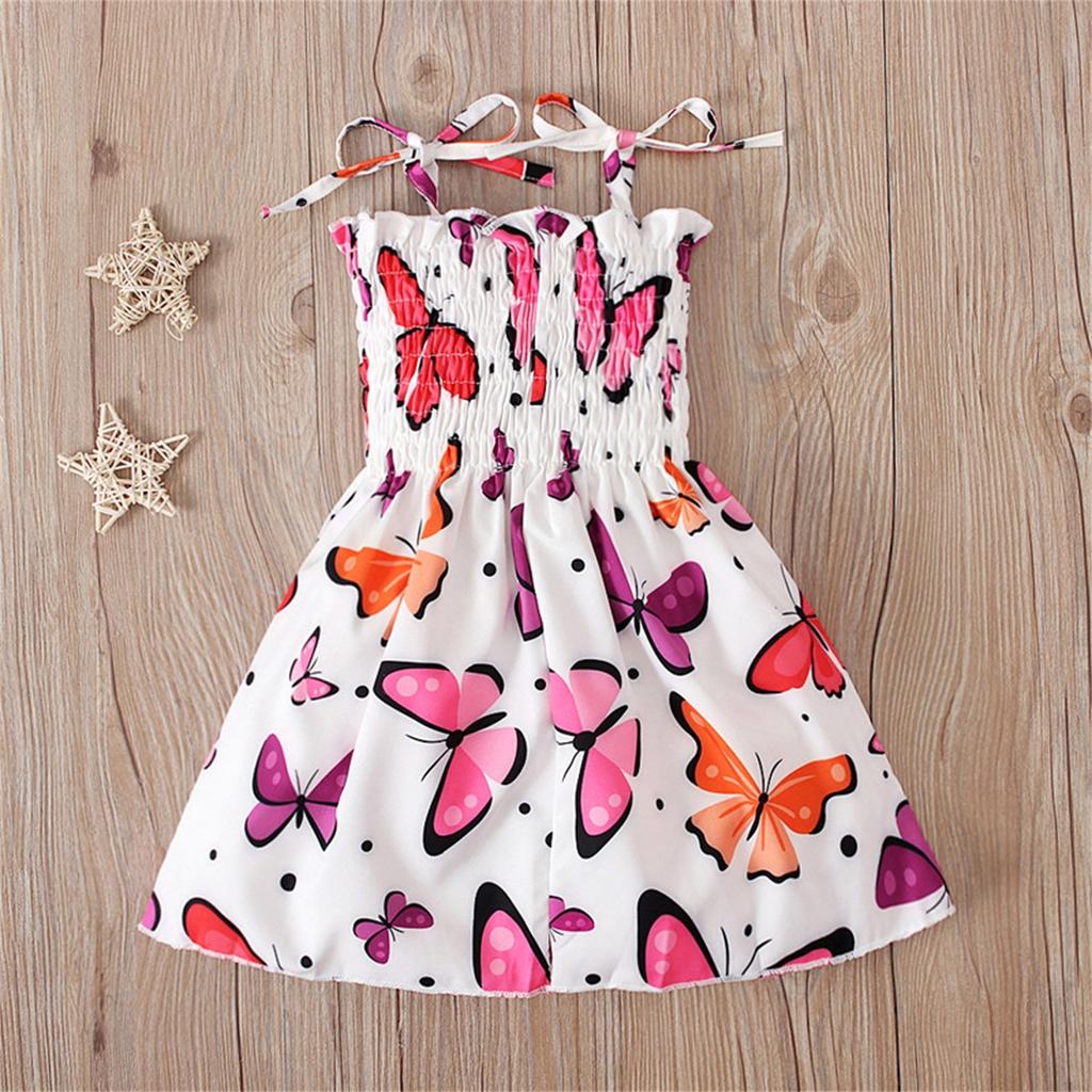 Милое платье для девочек, регулируемое платье с завязками на плечах, копченое платье без бретелек для девочек