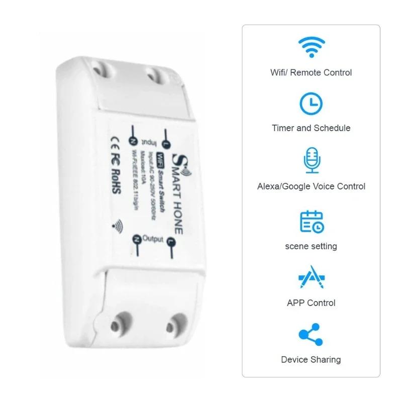 Tuya WiFi 10A Smart Switch Breaker Module Wireless Remote Switch Alexa Google Home By Tuya EWeLink APP Remote Voice Control