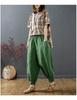 Women's Summer 100% Cotton Linen Lantern Pants - Casual, Loose, Nine-Point, Tie-Cuff Harem Style