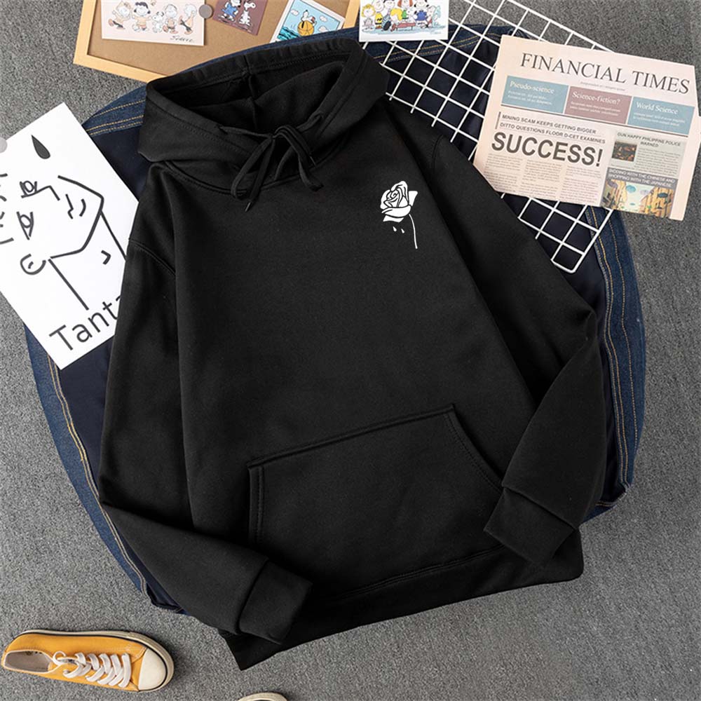 Толстовка с капюшоном с креативным узором Rose, женская, осенняя, свободная, новая, с капюшоном, с круглым вырезом, повседневная, с карманом, флисовая, женская