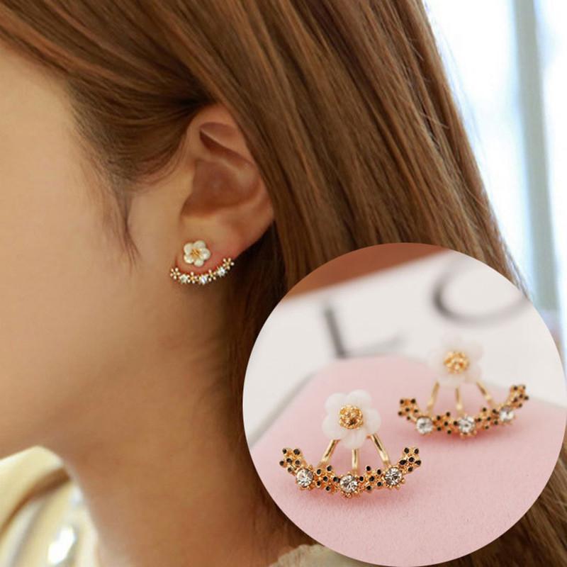 Daisy Alloy Earrings With Embedded Rhinestones For Women And Men