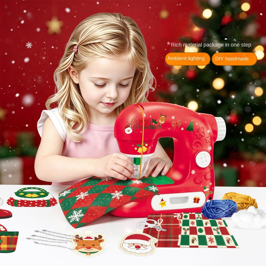 Kids Electric Sewing Machine with Light & Storage - Christmas DIY Craft Toy for Girls, Pretend Play Small Appliance