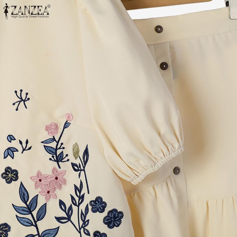 ZANZEA Женские летние комплекты с круглым вырезом, коротким рукавом и цветочным принтом, рубашка с карманом и юбкой-трапецией