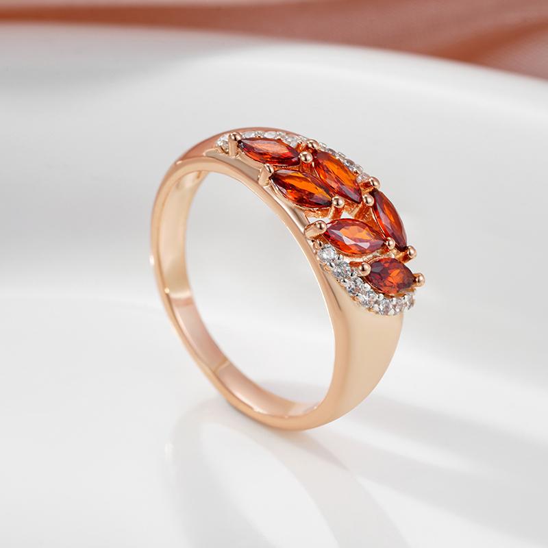 Кольцо Kinel Red Zircon Flower для женщин из розового золота, роскошные ювелирные изделия, свадебное праздничное кольцо, подарок