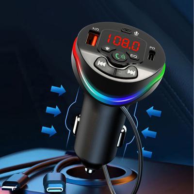 Bluetooth 5.0 Автомобильный FM-передатчик Громкая связь MP3 Радио Модулятор 3 в 1 Пружинный Кабель Зарядное устройство USB PD Автомобильное Зарядное устройство для iPhone