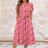 Women's Summer  Casual Floral Print  Round Neck Midi Dress Basic Classic Outdoor Everyday Short Sleeve Loose Dress