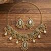 Metal Necklace Earrings Set Water Drop Pendant Ethnic Style Necklace Set  Wedding Party